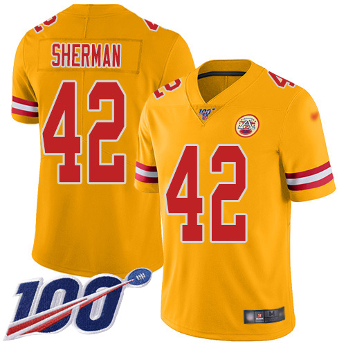 Men Kansas City Chiefs #42 Sherman Anthony Limited Gold Inverted Legend 100th Season Nike NFL Jersey